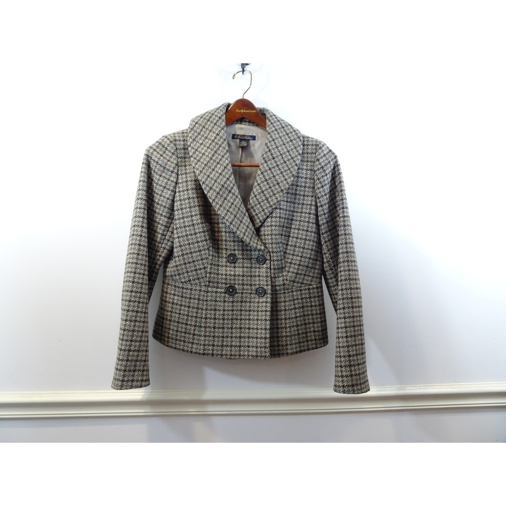 Brooks Brothers Wool Houndstooth Double Breasted Blazer Jacket 8 Academia